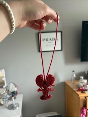 Red Beaded Lobster Pendant Necklace - Unbranded
